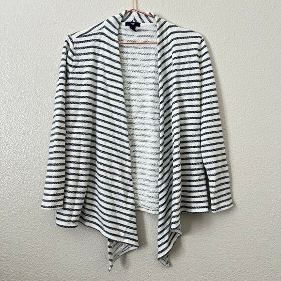 Gap Factory white navy blue stripe french terry open drape front sweatshirt - Picture 1 of 5